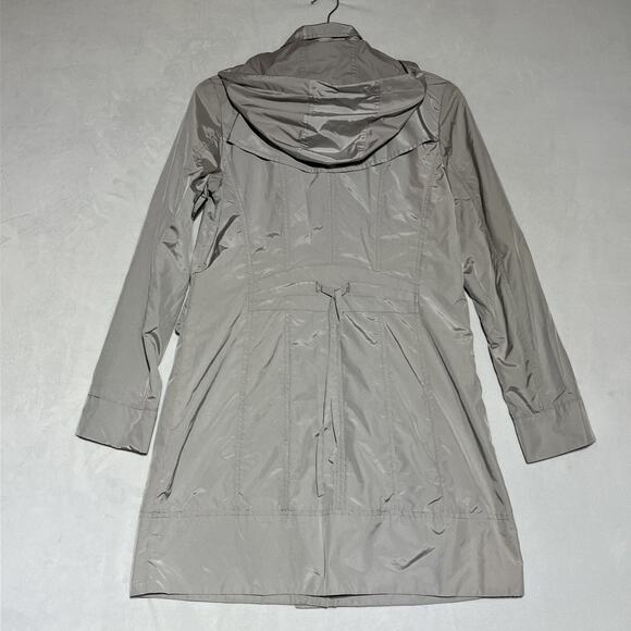 Cole Haan Rain Jacket Mid Length Womens S Gray Silver Packable Hooded Zip Coat - Picture 2 of 13